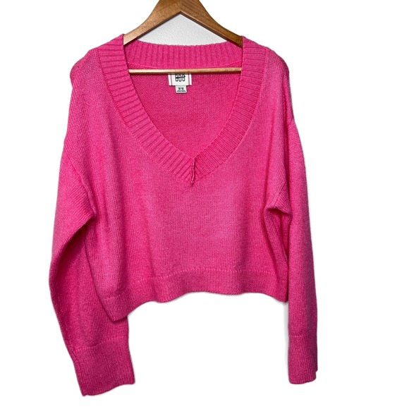 BDG Jenna Womens Pink V Neck Cropped Cozy Sweater Long Sleeve Ribbed Knit Size M - Picture 7 of 16